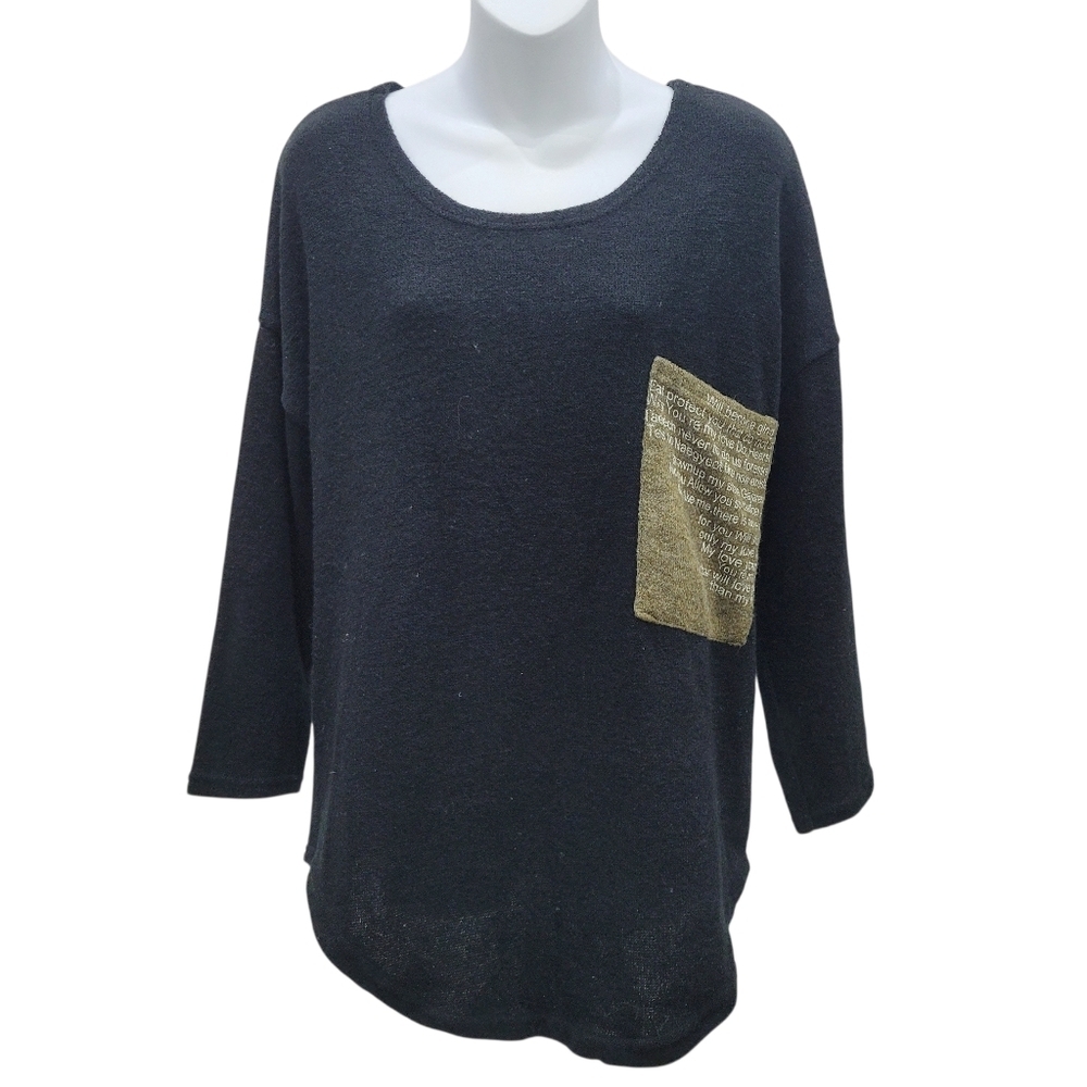 2/$20 Y2K Korean Black Funny Graphic Top Sweater Blouse Size: Large